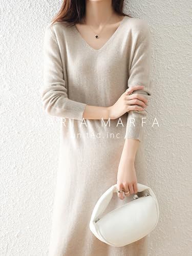  MARIA MARFA Vネック ふんわり ニット ワンピース ロングワンピ マキシ丈 大人 上品 秋 冬 セーター 長袖 きれいめ おしゃれ 秋物 ベージュ 4 A-M 15-BEM その他 フェイスケア