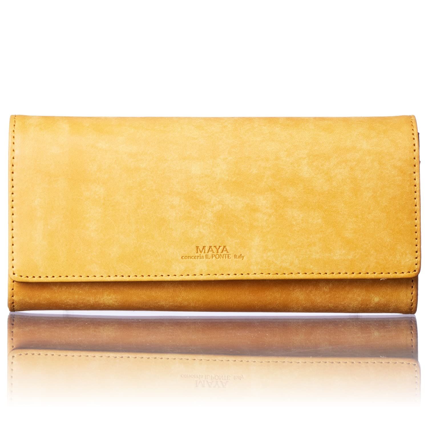 VOICE Align アライン イタリア IL PONTE社製 牛革 Maya レディース 長財布 コンビ 使いやすい 縦型 カードケース 40枚収納可 取り出しやすい 大型小銭入 プレゼント ギフト 箱入り Yellow Brown