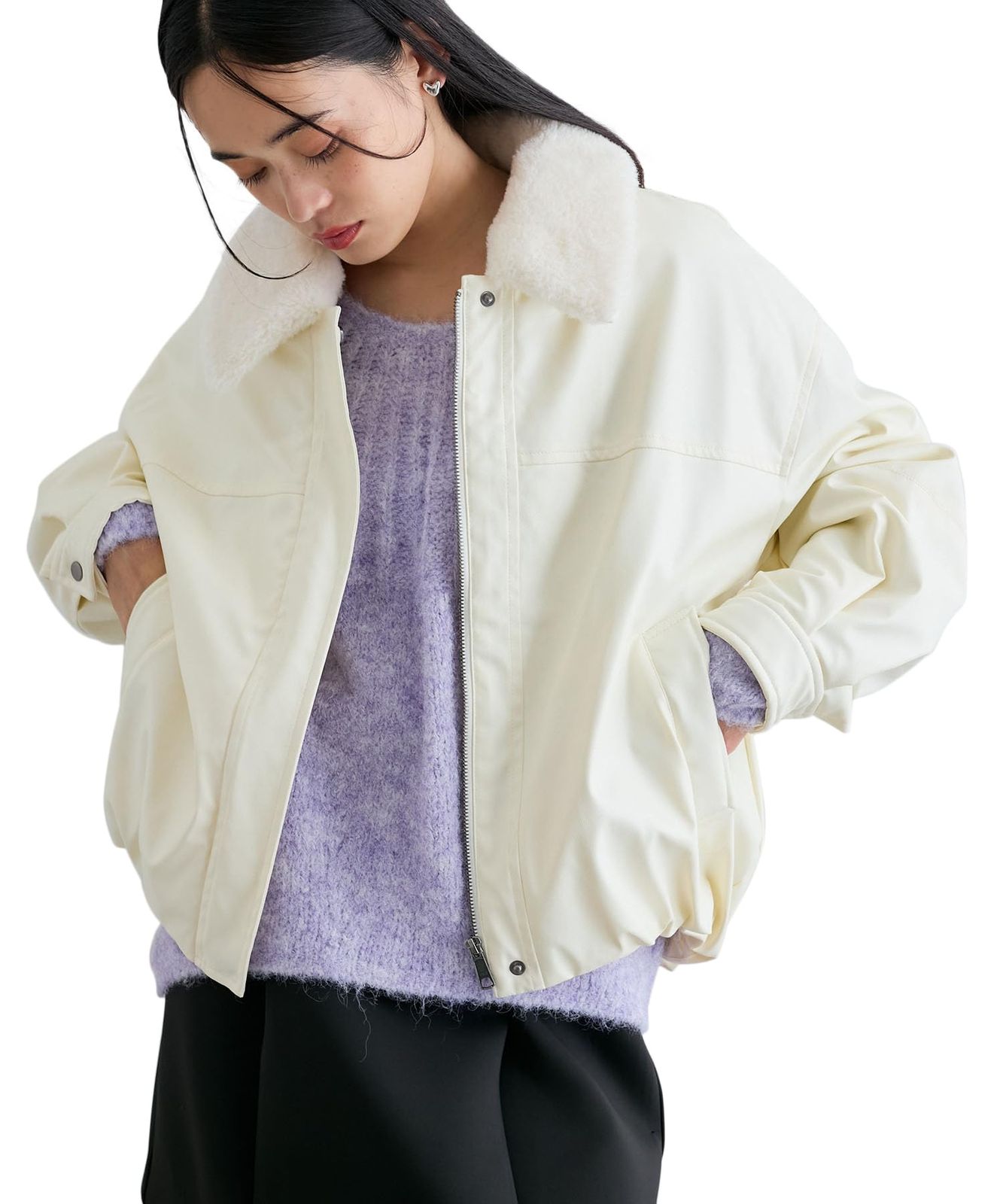 ビス ブルゾン エコファー取外し 合皮中綿ブルゾン レディース BVL54100 シロサブ 11