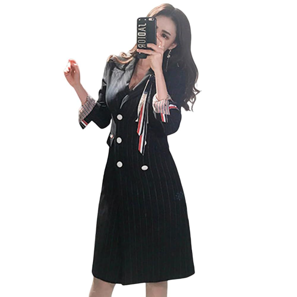 GRAXIA グラシア キャバドレス ミディアムドレス ジャケット 2way ワンピース キャバ嬢 キャバクラ ラウンジ 長袖 ストライプ スリット 膝丈 レディース ブラック XLサイズ