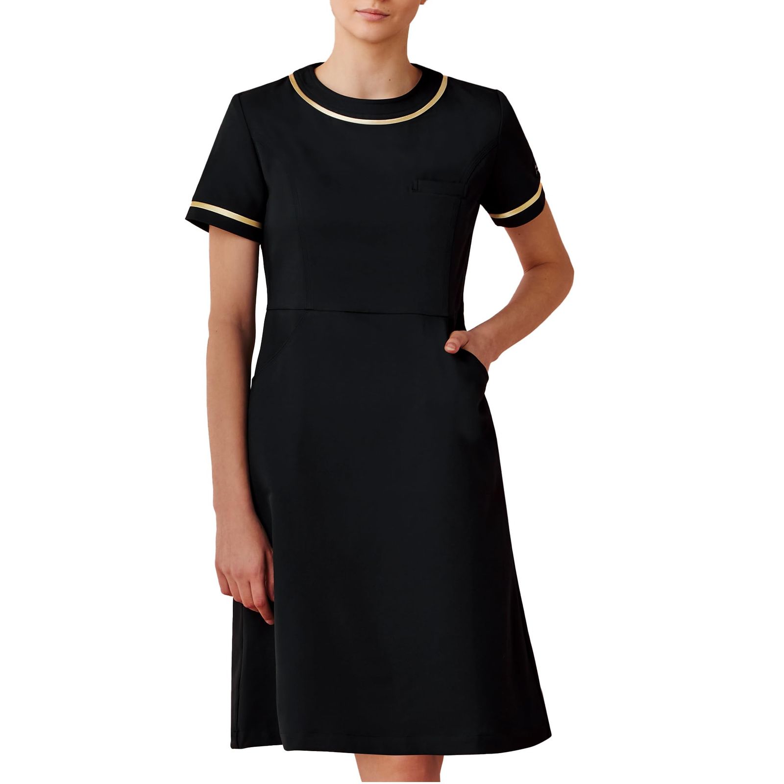 ミッシェルクラン ワンピース 女性用 スタイルアップ 脚長 ファスナー 動きやすい 透防止 制電 ストレッチ 制菌 美容 病院 メディカル クリニック 受付 歯科 制服 MK0020 MK-0020-C-10 ブラック S