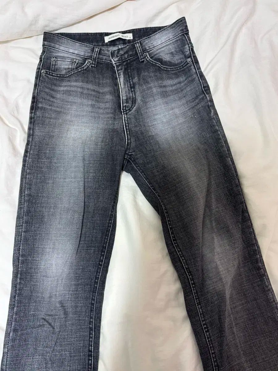 BOHEMSEO ウォッシュ ストレート ハイ ライズ デニム グレー M