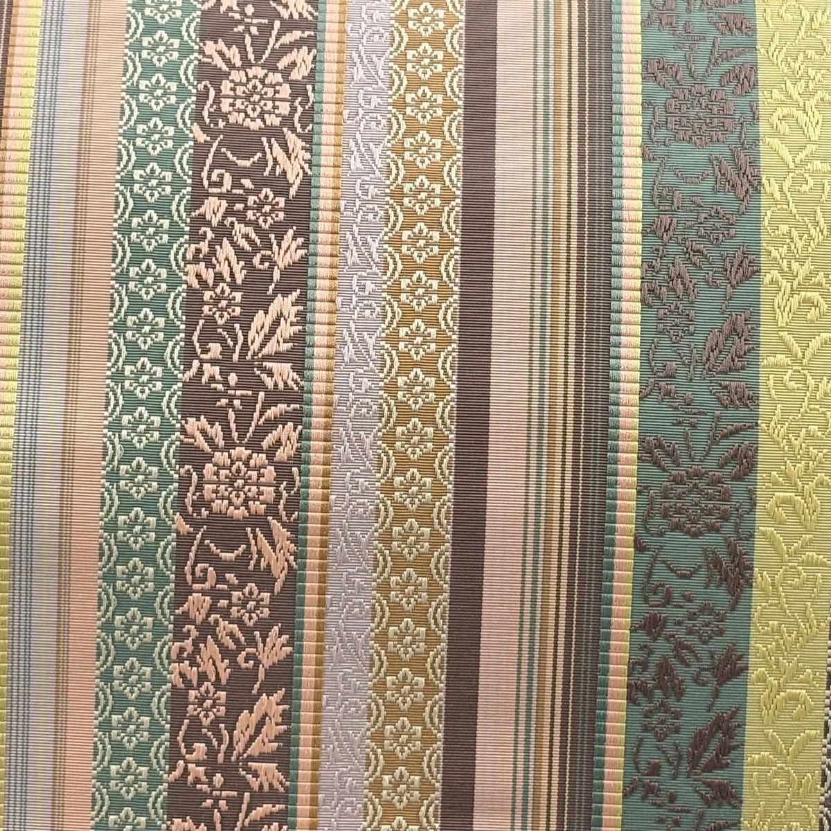 名古屋帯 八寸名古屋帯 松葉仕立て 縞 草花 紫 正絹