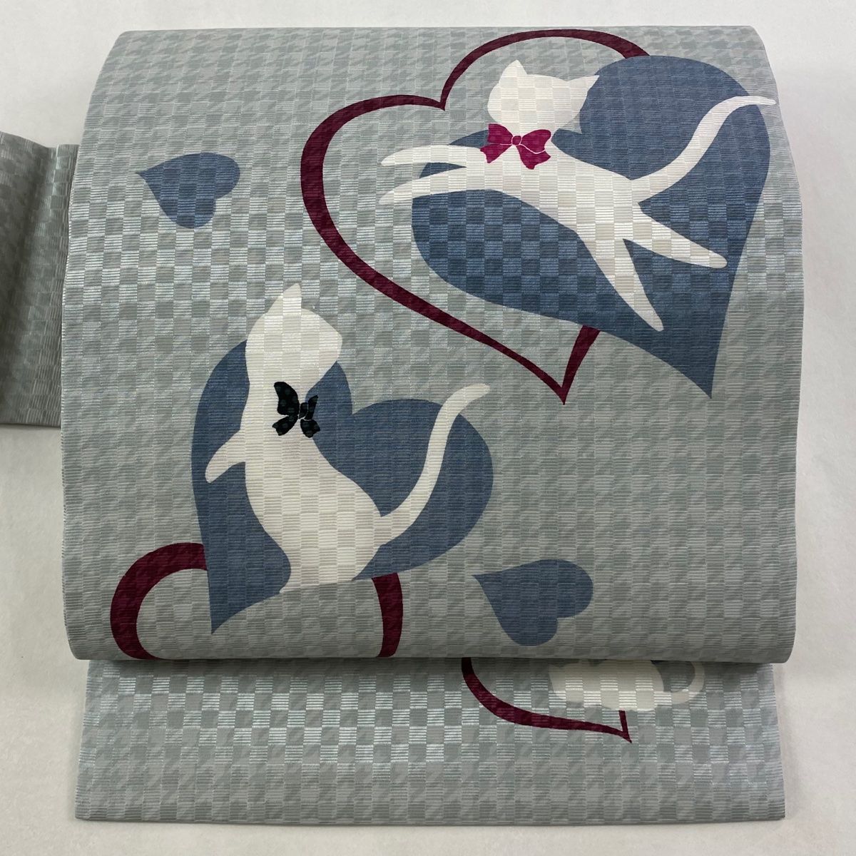 ⑥⑨⑨猫 ハート 名古屋帯 正絹 美品】 名古屋帯 逸品 猫 ハート 薄緑 正絹 【中古】 - メルカリ