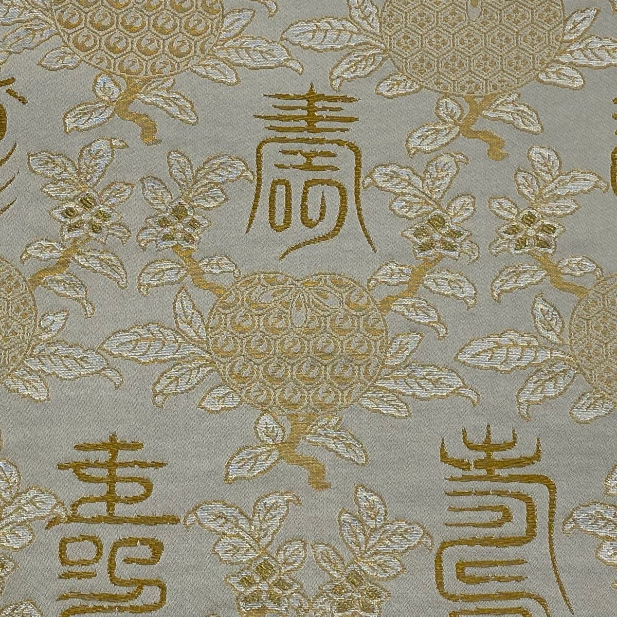 美品】 袋帯 逸品 龍村晋 落款 草花 文字文 金糸 箔 灰色 全通 正絹