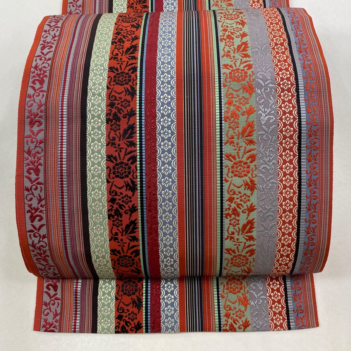 名古屋帯 証紙 小森久 八寸名古屋帯 松葉仕立て 如水間道 本場筑前博多織 朱色 正絹