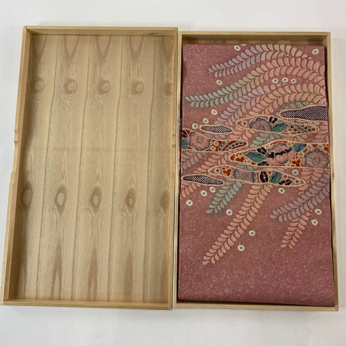 開き名古屋帯 落款 水野保 友 辻が花 金通し ピンク 正絹