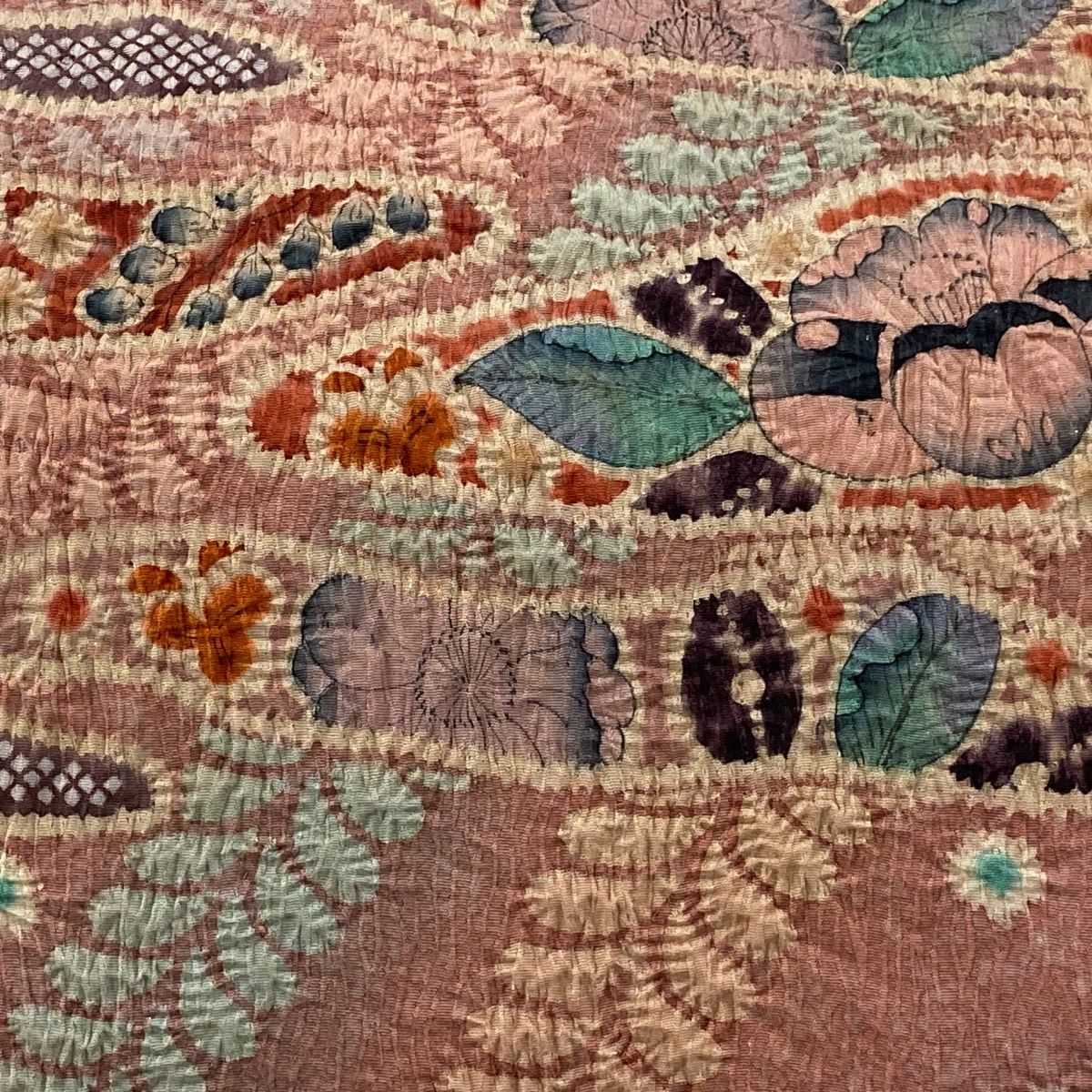  開き名古屋帯 落款 水野保 友 辻が花 金通し ピンク 正絹 名古屋帯 帯