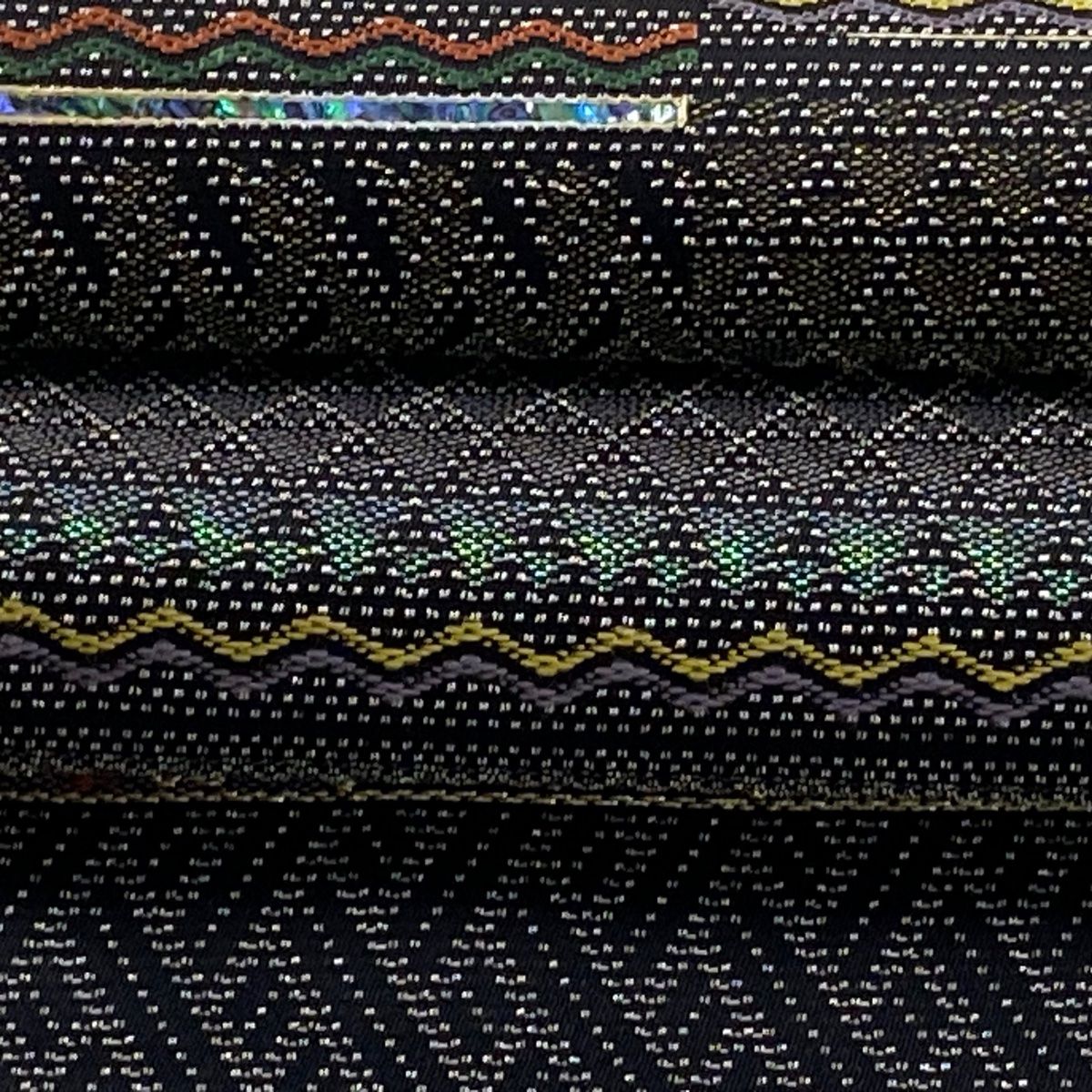 袋帯 逸品 吉祥違棚棚文 螺鈿輪奈織 吉祥違棚文 螺鈿 七宝箔 黒 六通