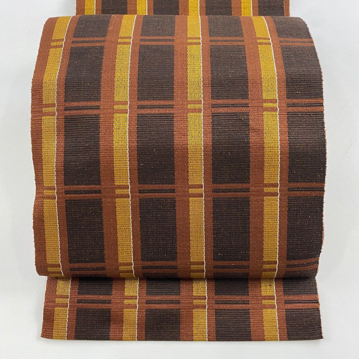 黄八丈逸品名古屋帯（中古品） 美品】 名古屋帯 逸品 証紙 本場黄八丈 松葉仕立て 八寸名古屋帯 格子