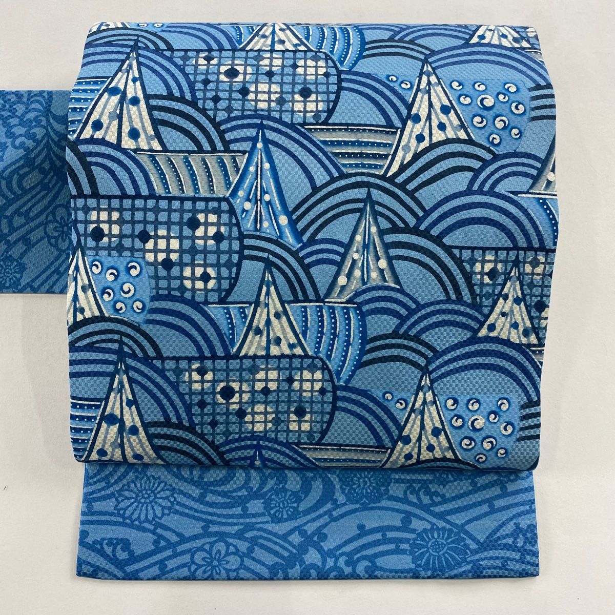 名古屋帯 琉球紅型 染谷唯 網干 青海波 水色 正絹