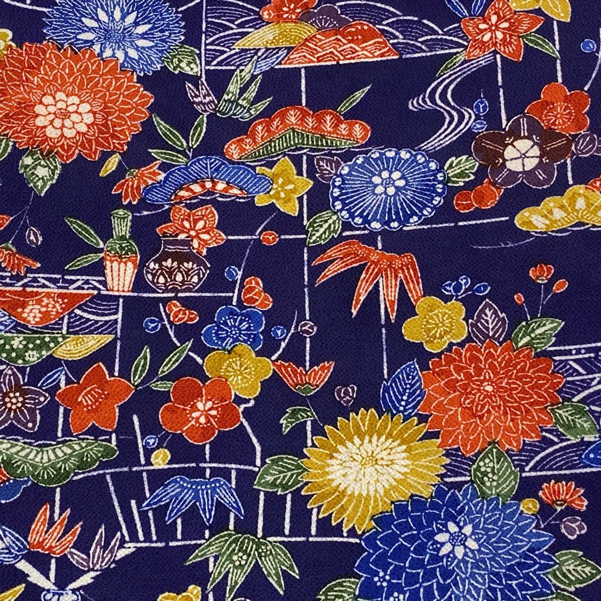 反物 秀品 小紋 松竹梅 器物 藍色 正絹