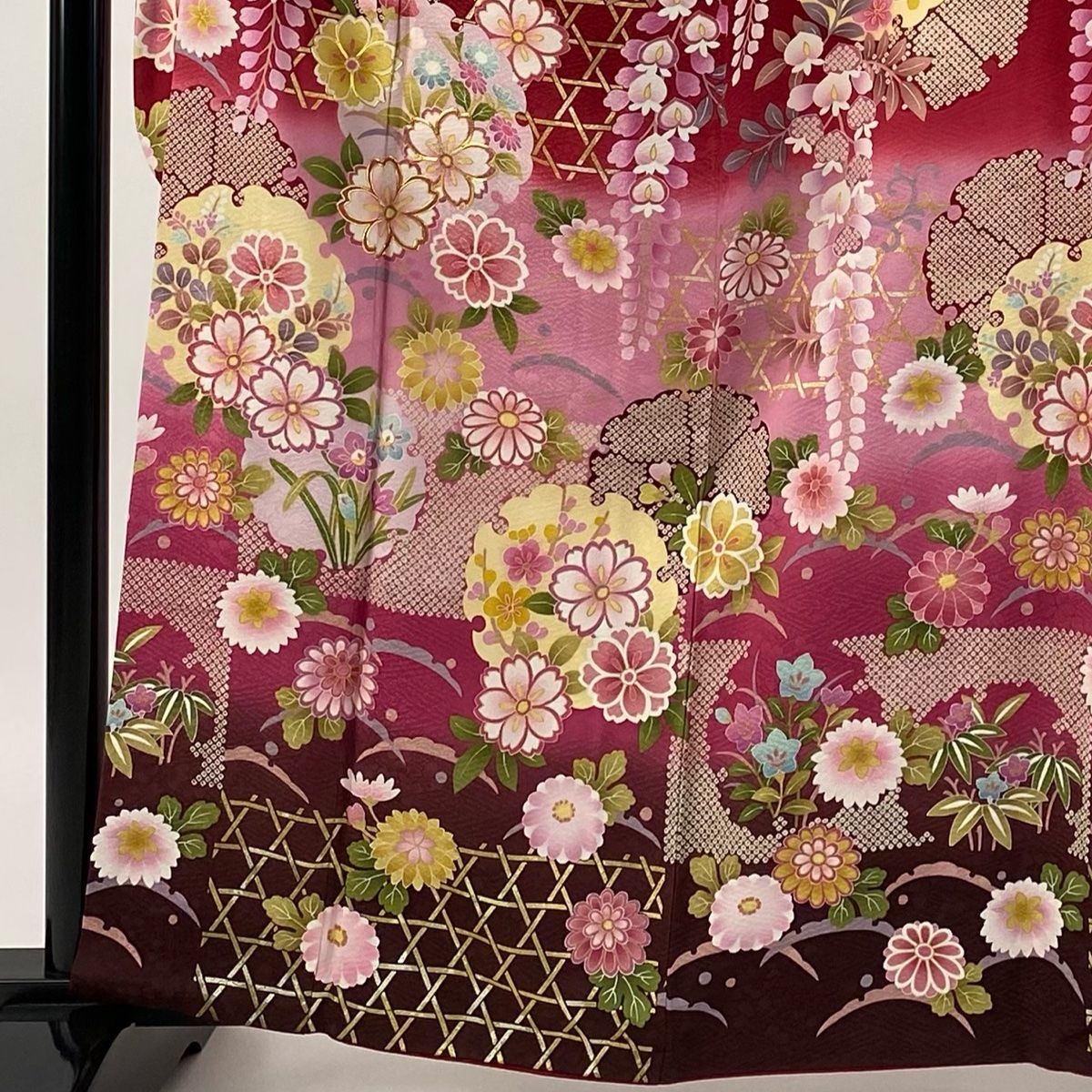 振袖 身丈162.5 cm 裄丈66 M 袷 袋帯フルセット やまと 雪輪 桜 金糸 金彩 赤 正絹