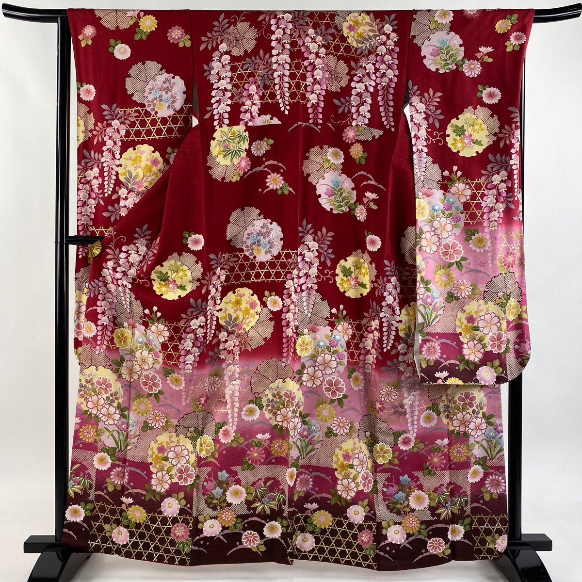 振袖 身丈162.5cm 裄丈66cm M 袷 袋帯フルセット やまと 雪輪 桜 金糸