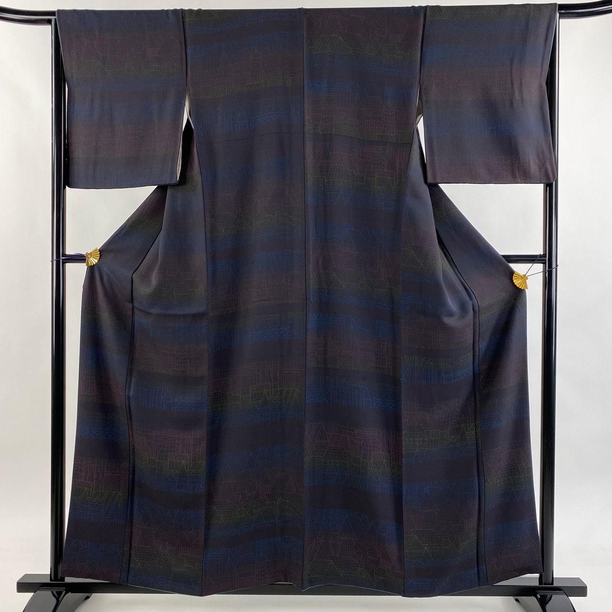  小紋 身丈157 cm 裄丈66.5 M 袷 袋帯セット 建物 紫 正絹 秀品 小紋 着物