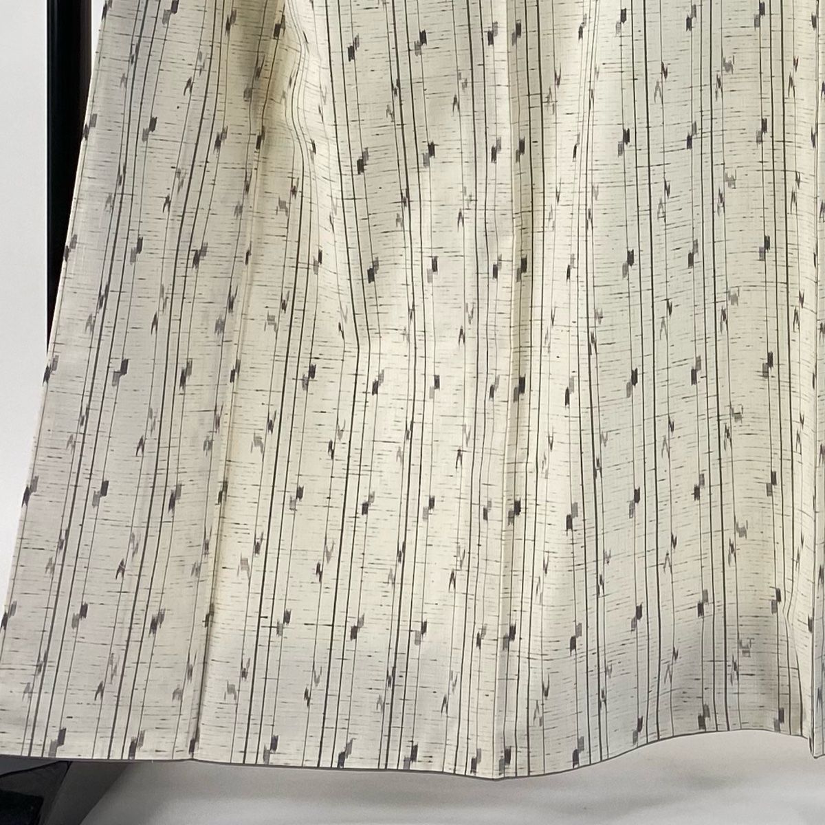 紬 身丈163 cm 裄丈67 M 袷 袋帯セット 縦縞 幾何学 クリーム 正絹