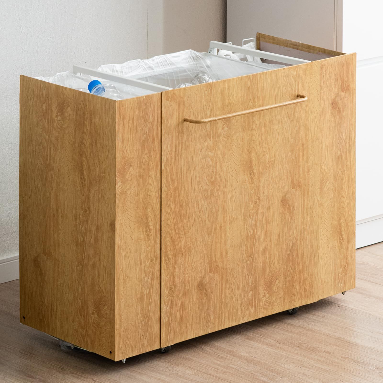 タンスのゲン ゴミ箱 拡張式 最大8分別 ダストワゴン 木目調 分別ごみ箱 キャスター付き ゴミ袋スタンド ナチュラル 北欧 おしゃれ 17620097 93993