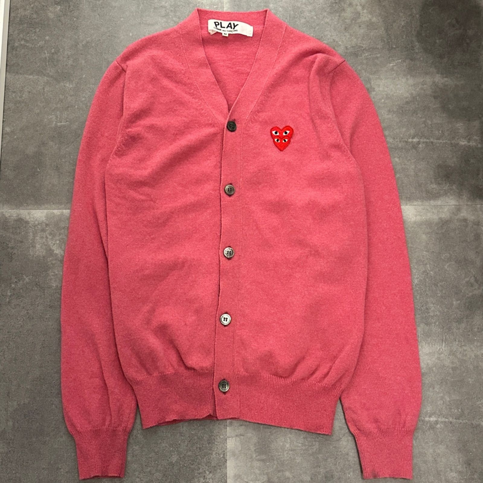 プレイコムデギャルソン カーディガン M ピンク ハートロゴ COMME des GARCONS PLAY
