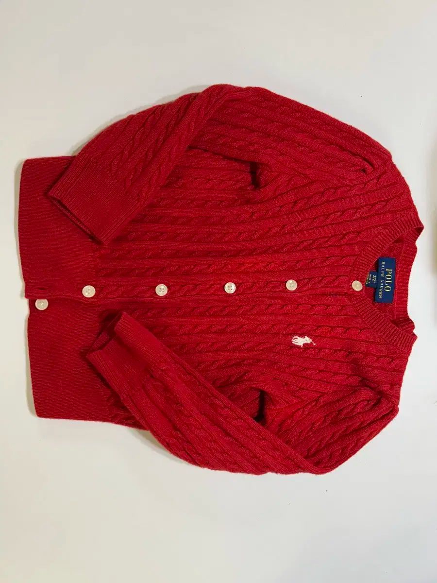 2 t ポロ ラルフローレン キッズ ケーブル カーディガン レッド ほぼ
