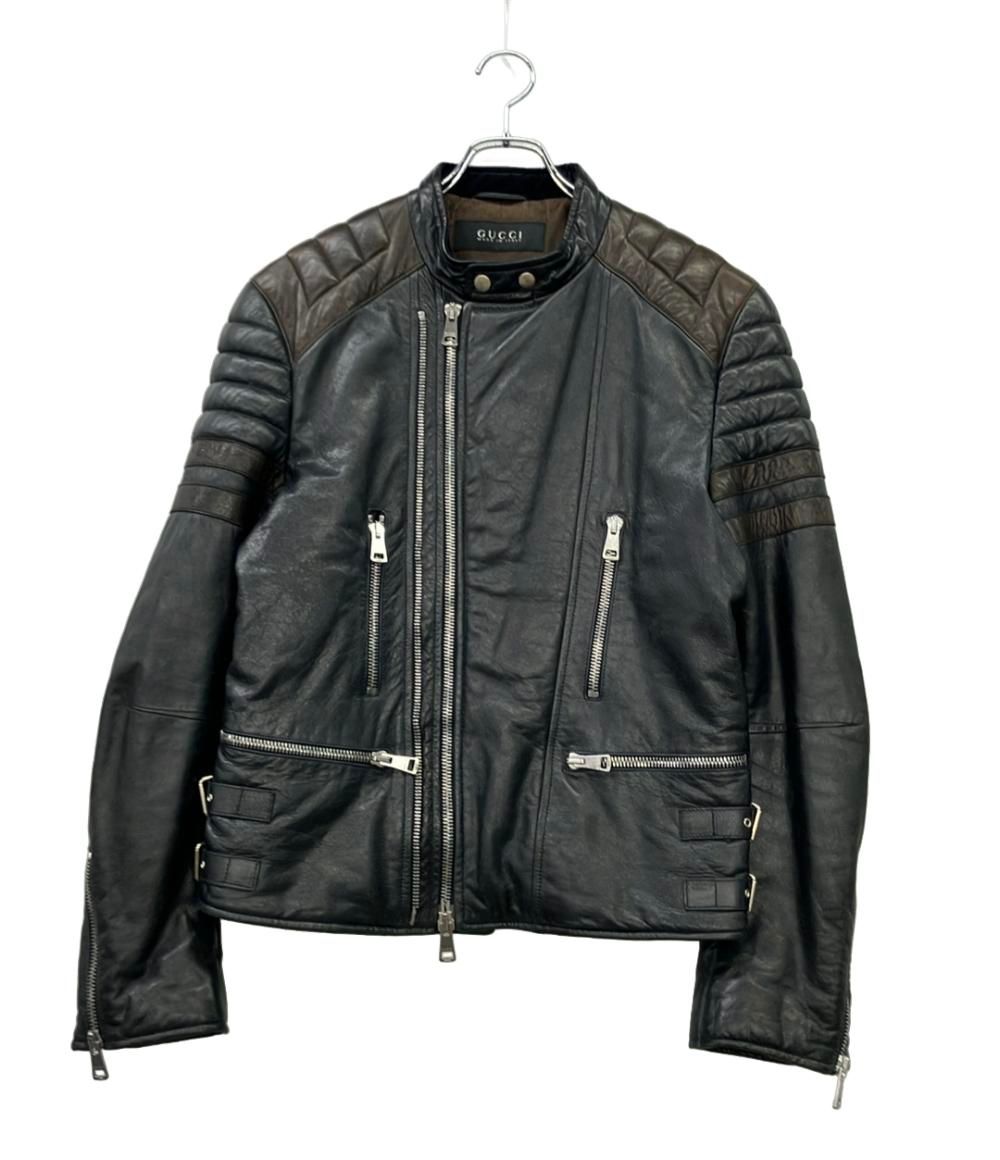 GUCCI レザー ジャケット 42 グッチ ライダースジャケット レザー 羊革 ダブルジップ 269274 XN377