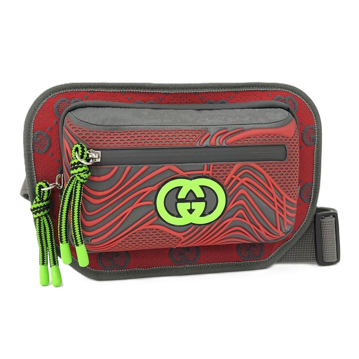 GUCCI ベルトバッグ ボディバッグ GGナイロン グレー レッド 752102