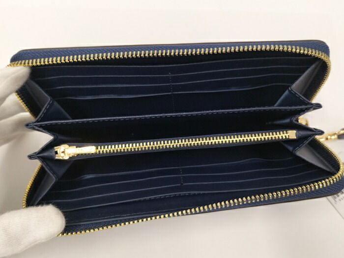 COACH ラウンドファスナー長財布 レザー ネイビー