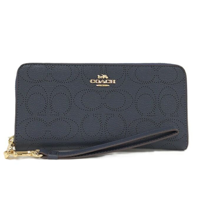 COACH ラウンドファスナー長財布 レザー ネイビー