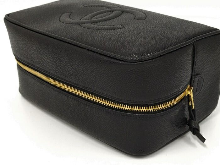  CHANEL キャビアスキン ココマーク ポーチ セカンドバッグ ブラック クラッチバッグ バッグ