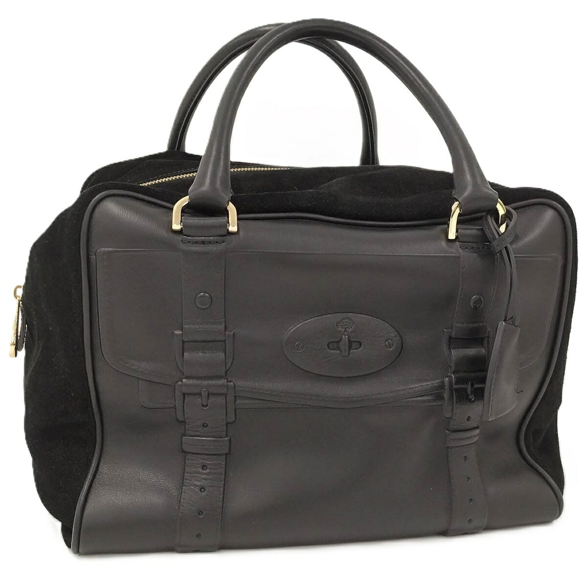 MULBERRY ボストンバッグ スエード レザー ブラック