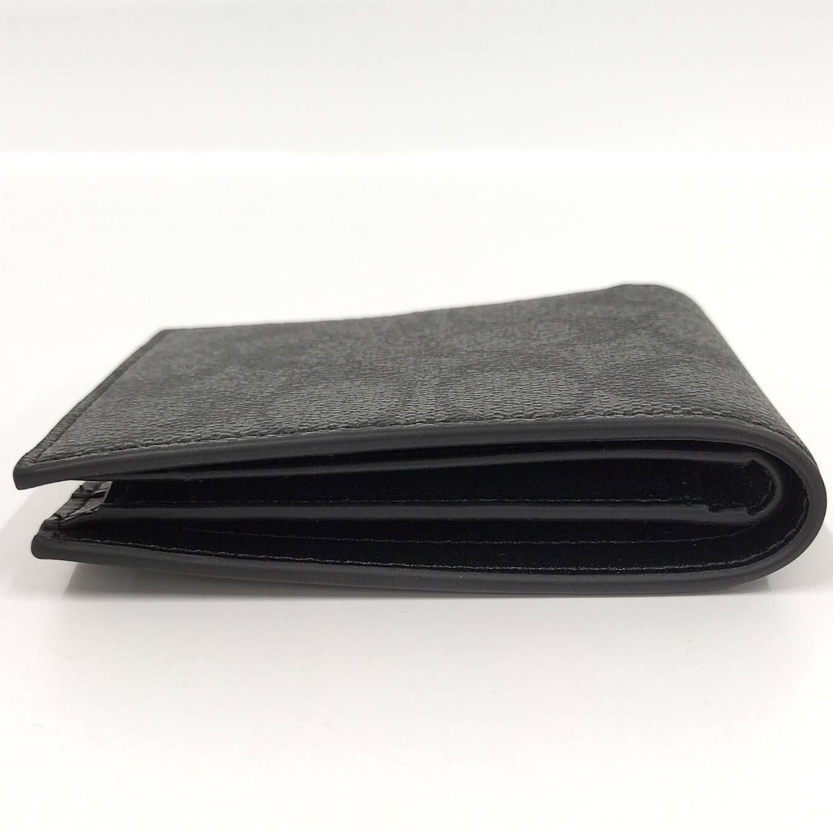  COACH 二つ折り財布 シグネチャー レザー PVC ブラック系 長財布 小物