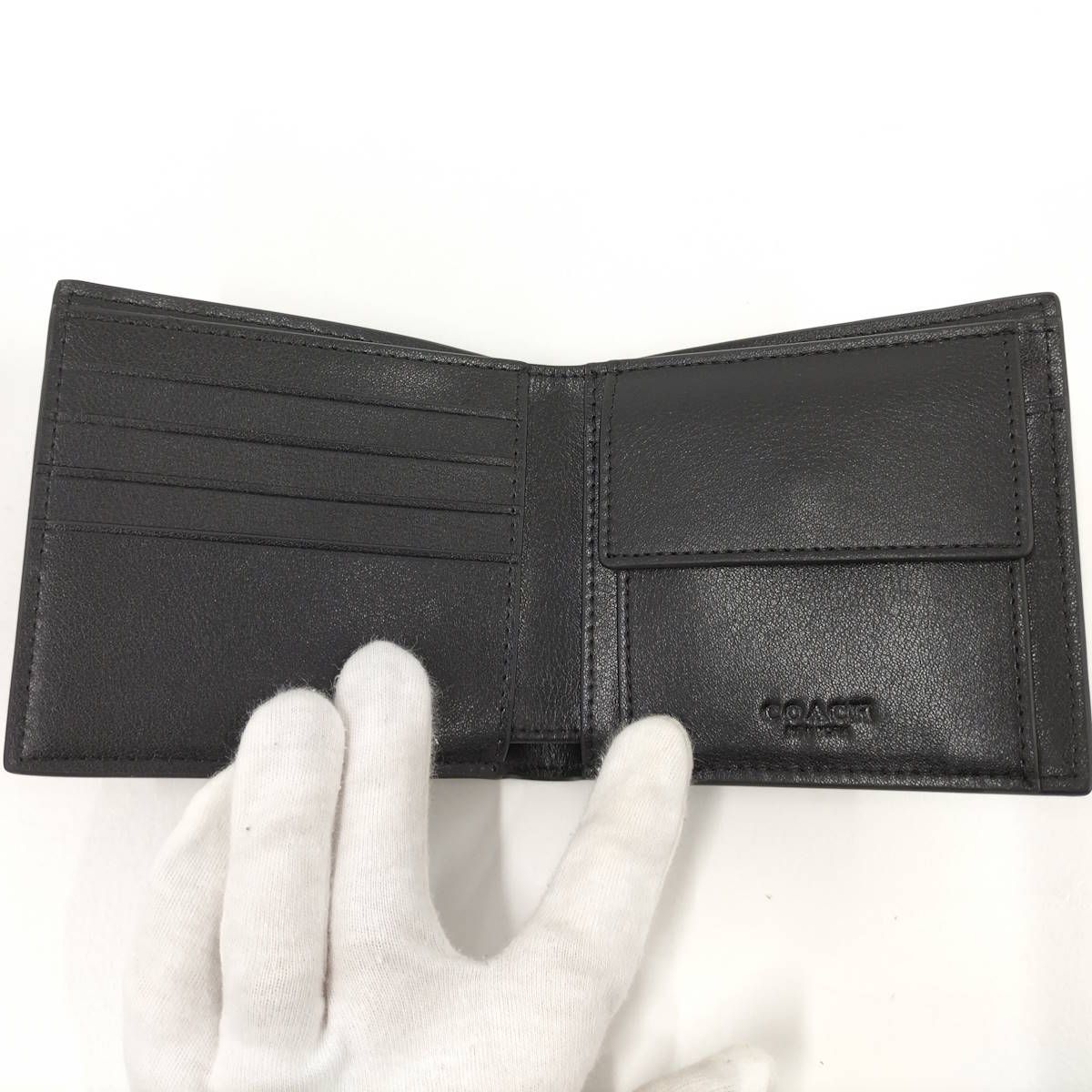 COACH 二つ折り財布 シグネチャー レザー PVC ブラック系