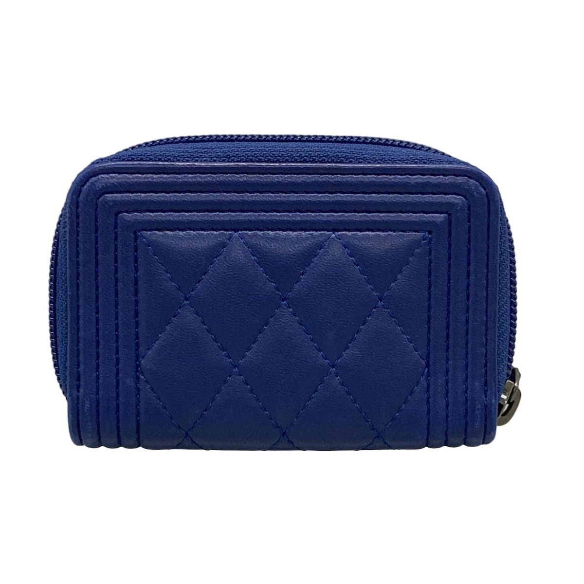 CHANEL シャネル コインケース ボーイシャネル A 80602 ネイビー ラウンドファスナー シルバー金具 ラムスキン
