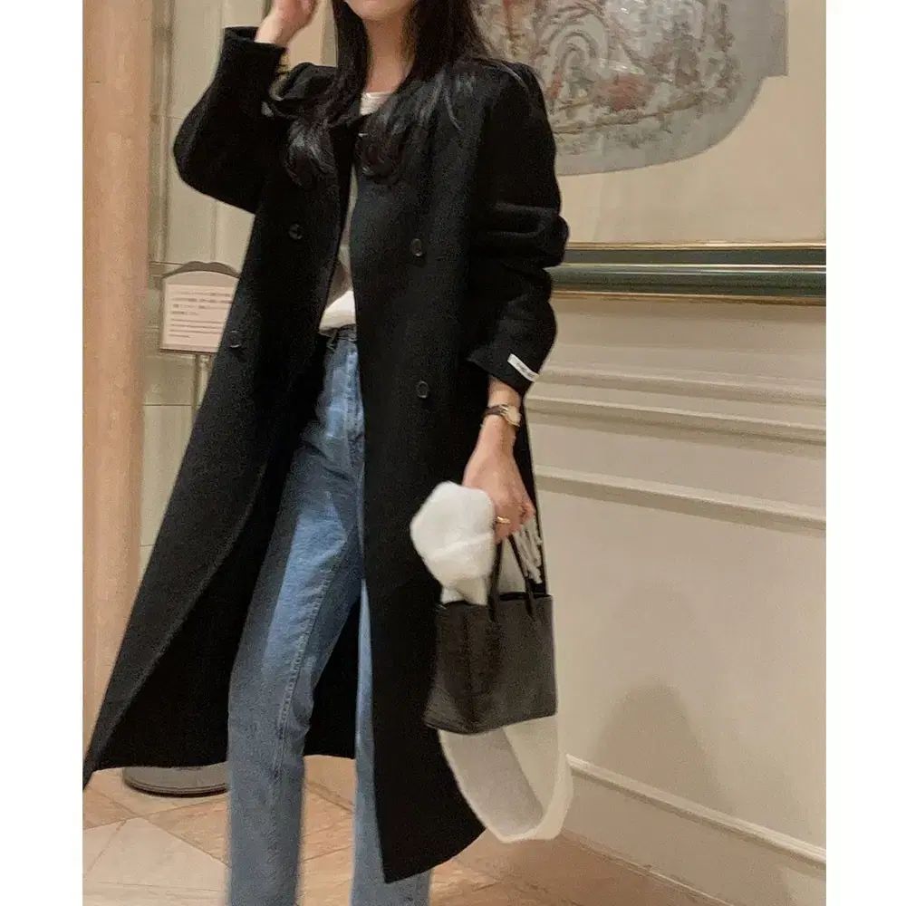 ウール ノー ダブル ハンドメイド ブラック ロングコート