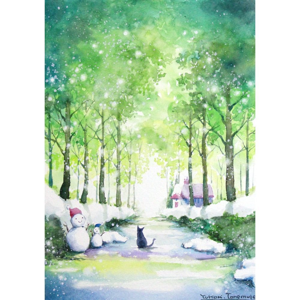 水彩画　原画　「穏やかな冬の朝02」額縁付き　SMサイズ　風景画 水彩画 原画 「穏やかな冬の朝02」額縁付き SMサイズ 風景画 透明水彩画