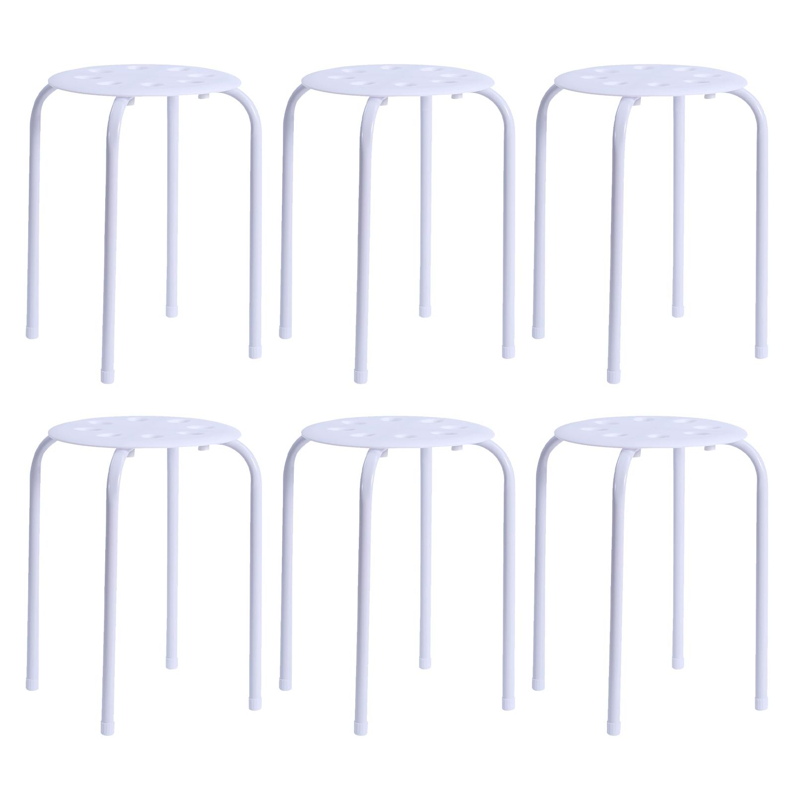 VECELO 丸イス パイプ椅子 6脚セット 幅30X奥行30X高さ45cm スタッキング シンプル 軽量 携帯便利 積み重ね スツール 頑丈 通気 腰掛け 完成品 防水 食卓椅子 オフィススツール ダイニングチェア 白 ホワイト