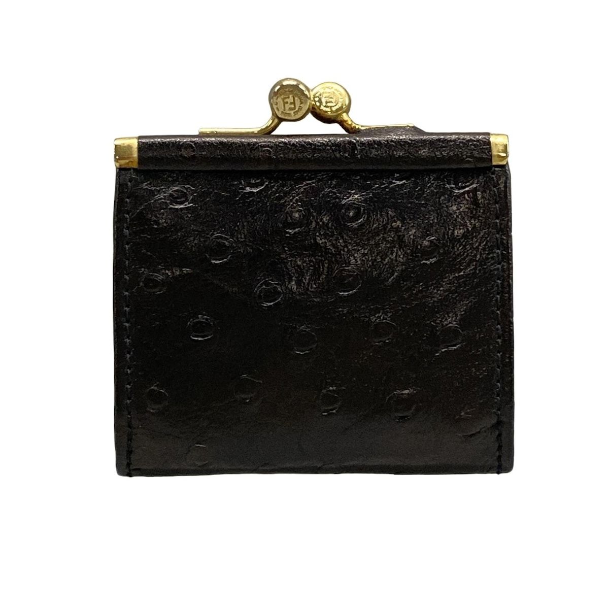 FENDI フェンディ コインケース - 30900 黒×ゴールド がま口 レザー