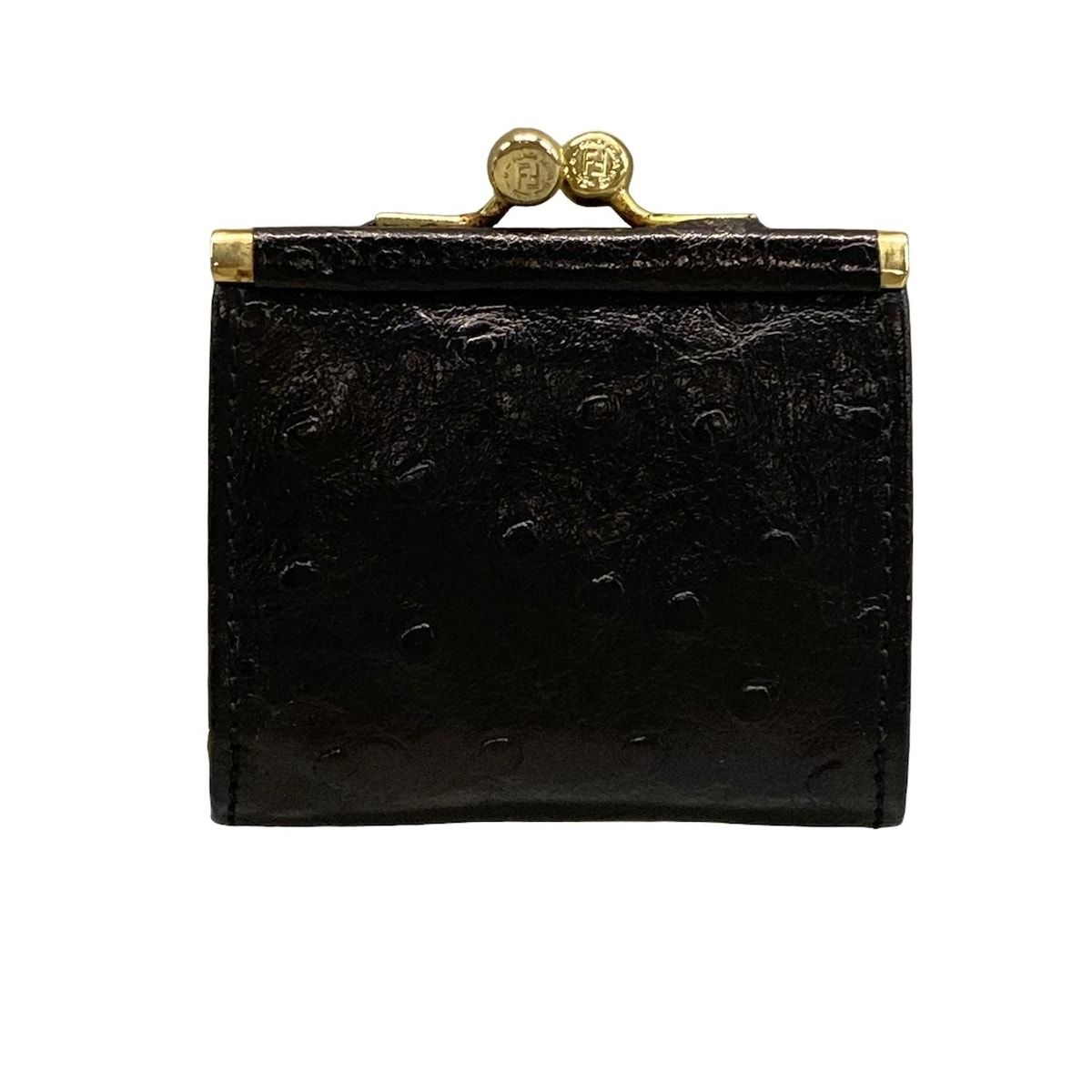 FENDI フェンディ コインケース - 30900 黒×ゴールド がま口 レザー