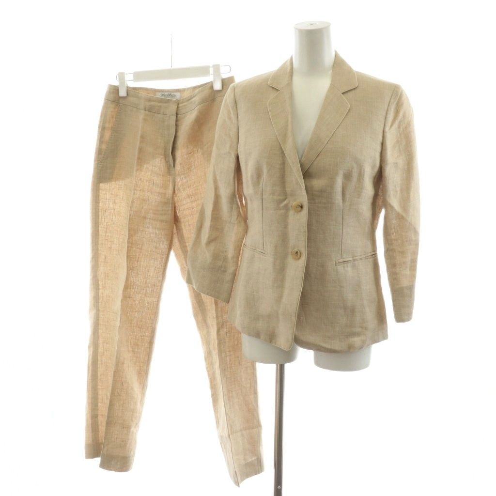 マックスマーラ MAX MARA スーツ セットアップ 上下 テーラードジャケット シングル パンツ スラックス 麻 リネン 36 ベージュ 104108826 113110826 AN48