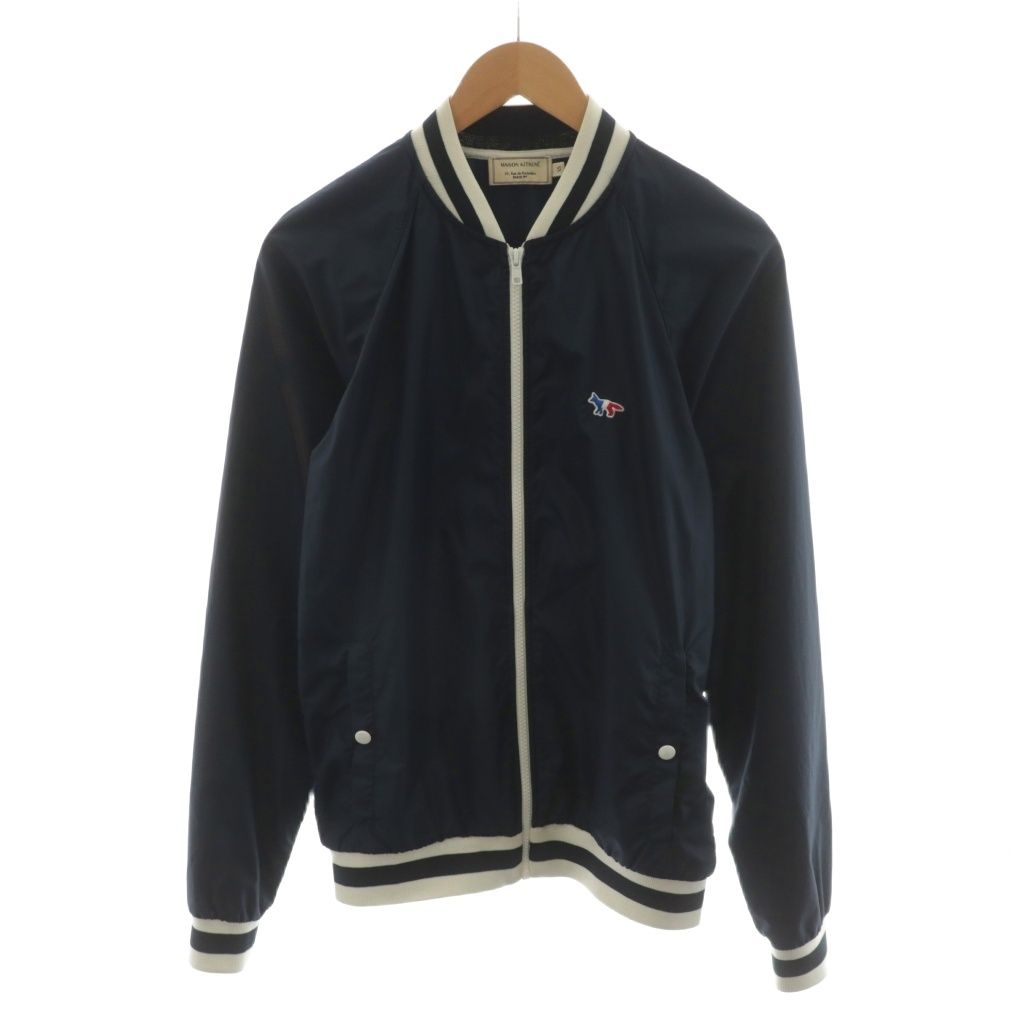 メゾンキツネ MAISON KITSUNE トリコロール ブルゾン ジャケット ロゴ 刺繍 XS 紺 ネイビー KML-29000-A AN20 AA