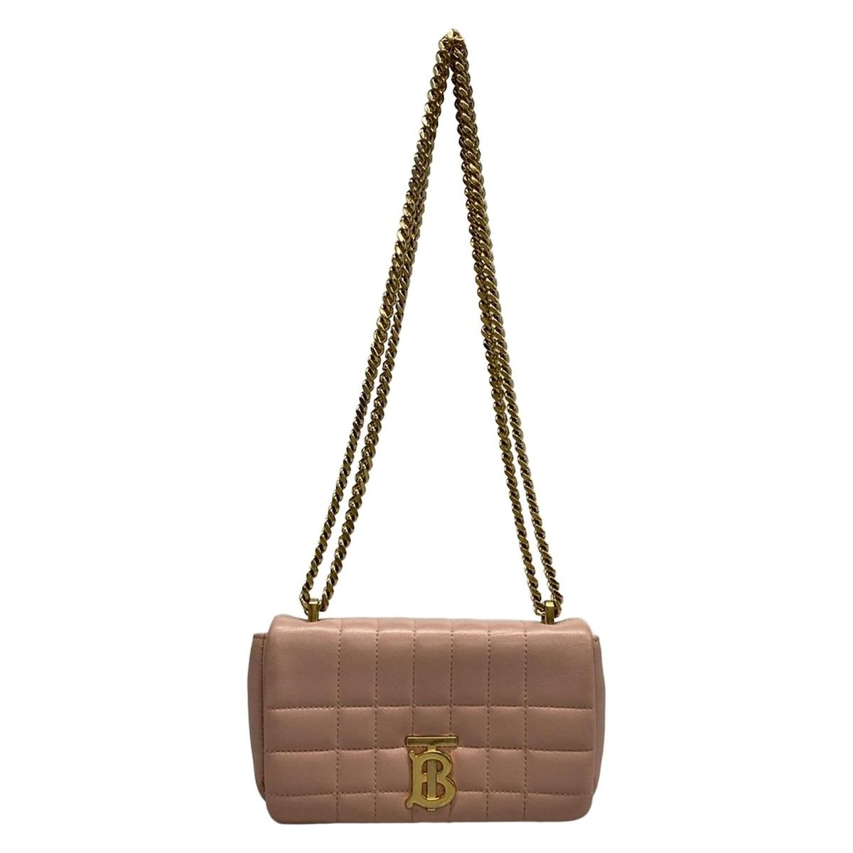 バーバリーロンドンイングランド ショルダーバッグ キルティングレザー ミニ ローラバッグ ピンク チェーンショルダー キルティング レザー