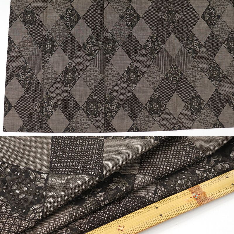  大島紬 紬着物 袷 レディース 正絹 茶 黒 菱 華文 多柄 身丈165 cm 裄丈67 Lサイズ相当 紬 着物