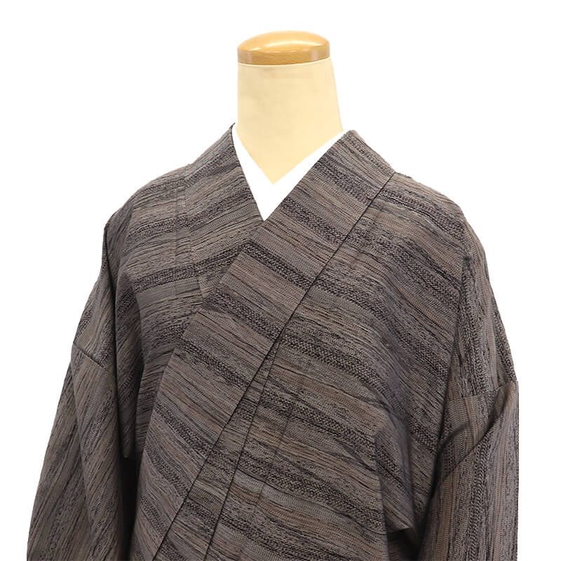 大島紬 紬着物 横双 袷 レディース 正絹 灰茶 段々柄 抽象柄 身丈160.5 cm 裄丈67.5 M～Lサイズ相当