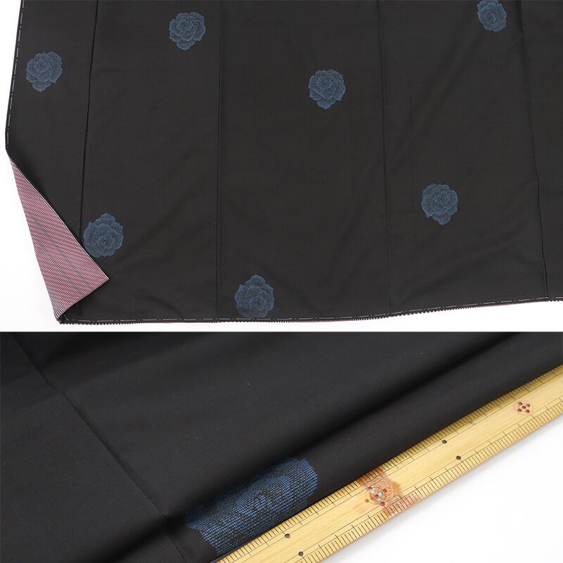  大島紬 紬着物 袷 レディース 正絹 黒 薔薇 柄八掛 小粋 身丈163 cm 裄丈65 M～Lサイズ相当 紬 着物