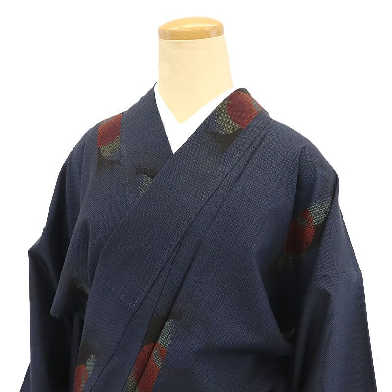 本場大島紬 証紙付き 大島紬 袷 レディース 正絹 紺 雪輪 身丈170cm 裄