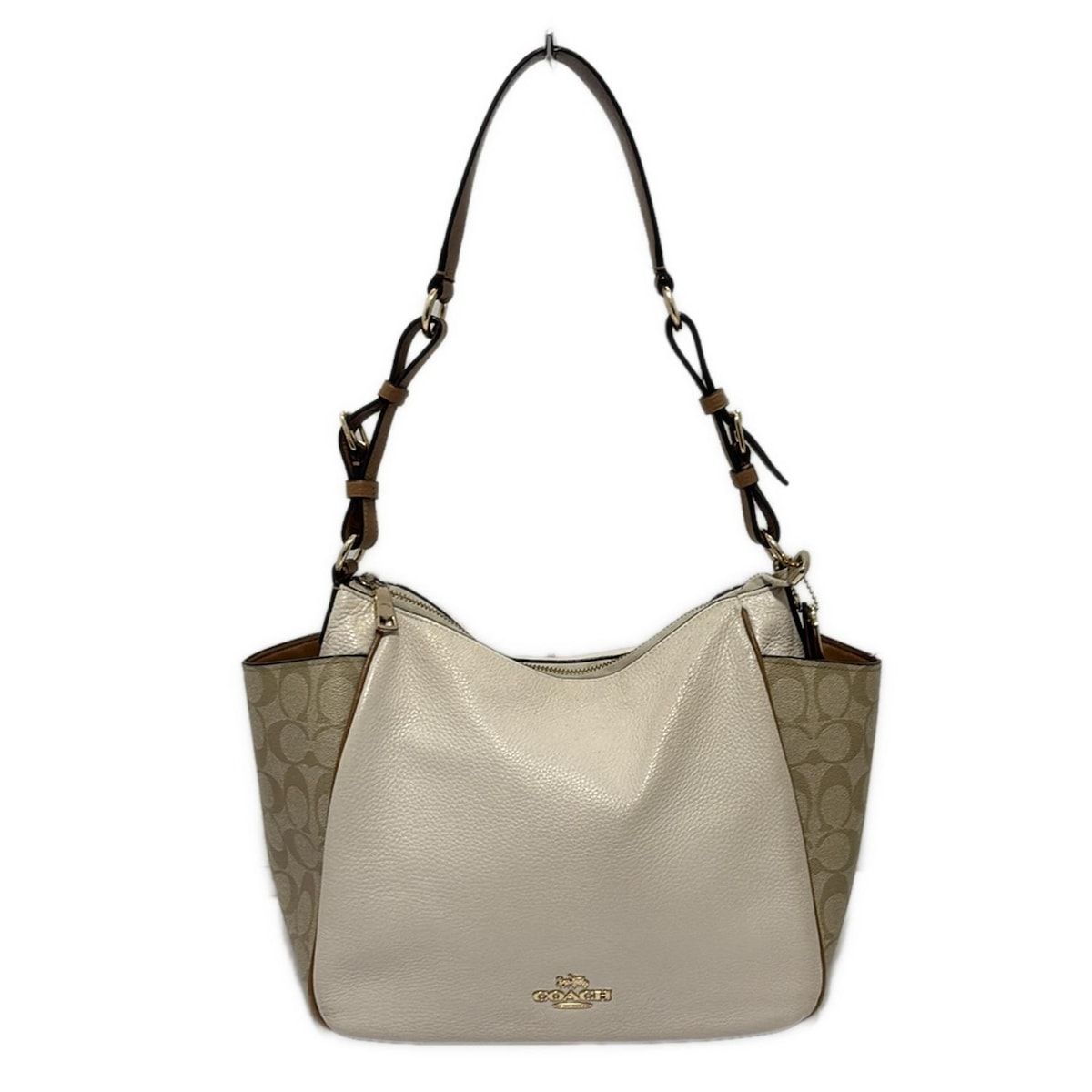COACH コーチ ショルダーバッグ シグネチャー柄 C2855 アイボリー×ベージュ×ブラウン レザー