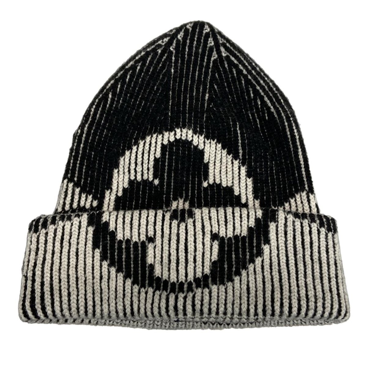 LOUIS VUITTON ルイヴィトン ニット帽 ボネ リブ フラワー モノグラム M 77997 黒×ライトグレー ウール