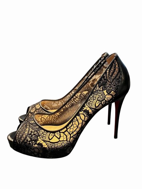 クリスチャンルブタン Christian louboutin 花柄レース ヒール パンプス 箱あり 37 ブラック 3170169 AA