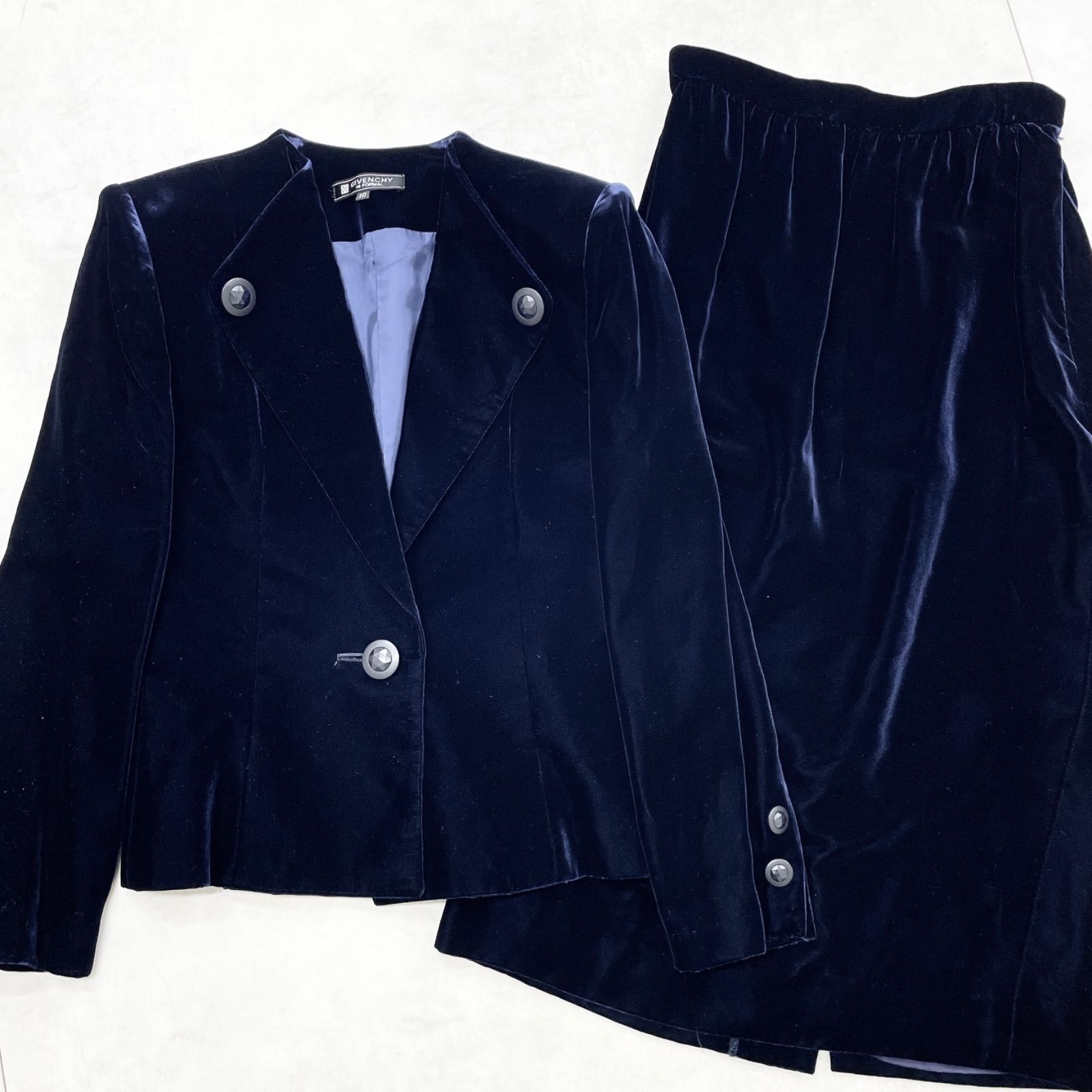 GIVENCHY ジバンシー セットアップ ジャケット スカート ベルベット ベロア キュプラ ネイビー レディース 10