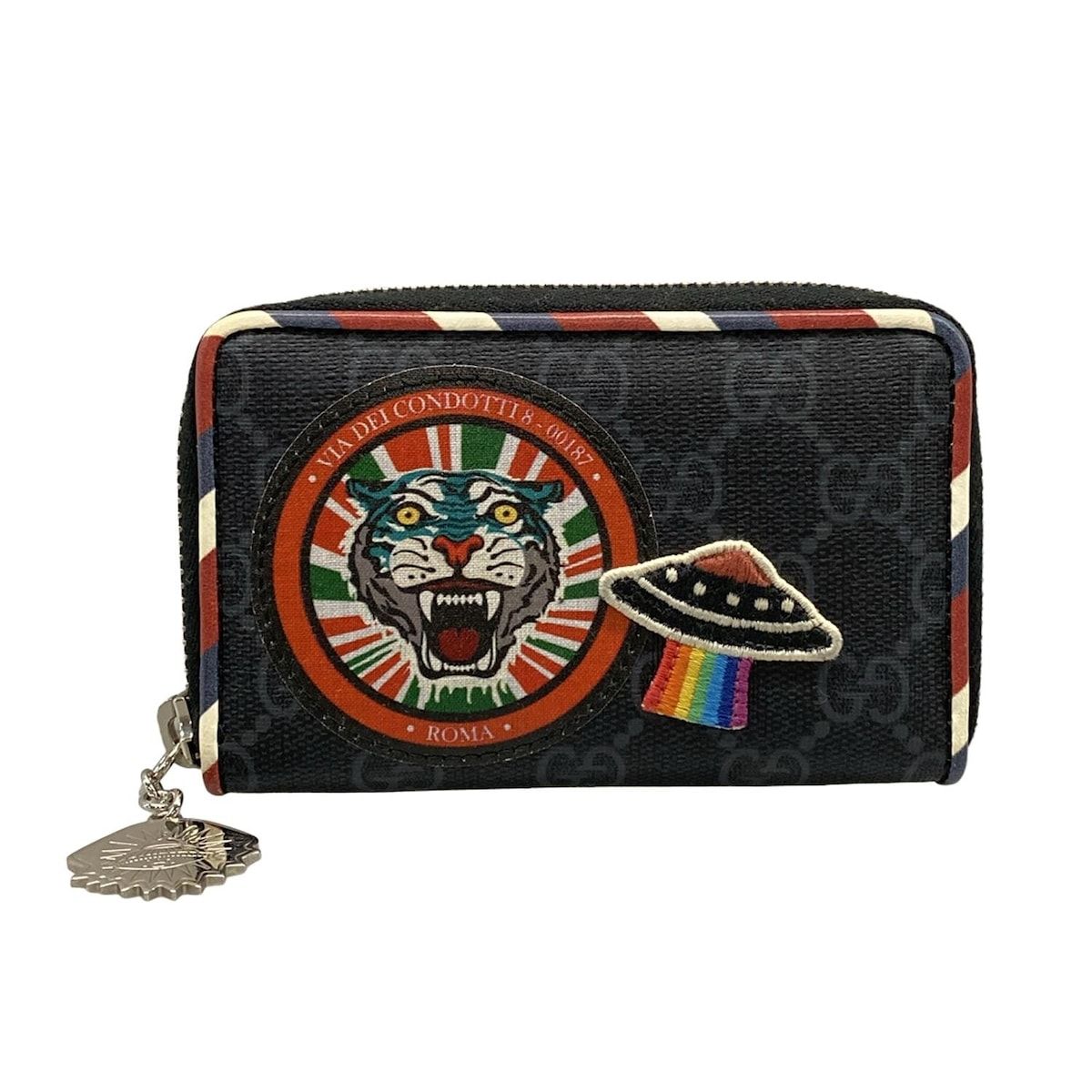 GUCCI グッチ コインケース グッチクーリエ 496343 黒×ダークグレー×マルチ ラウンドファスナー レザー