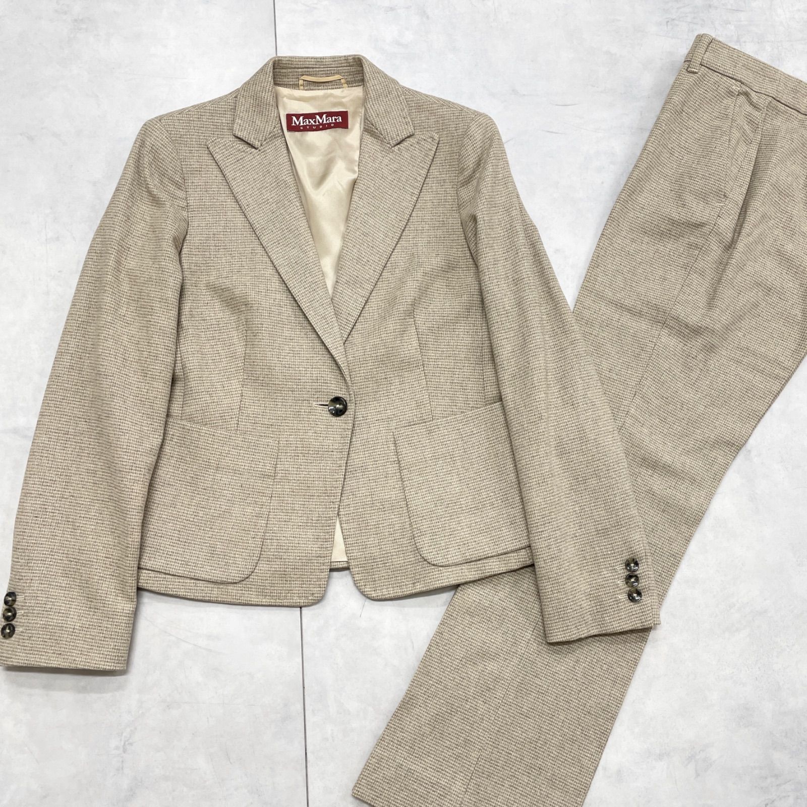 Max Mara STUDIO マックスマーラステュディオ セットアップ スーツ テーラードジャケット チェック ウール レディース 38